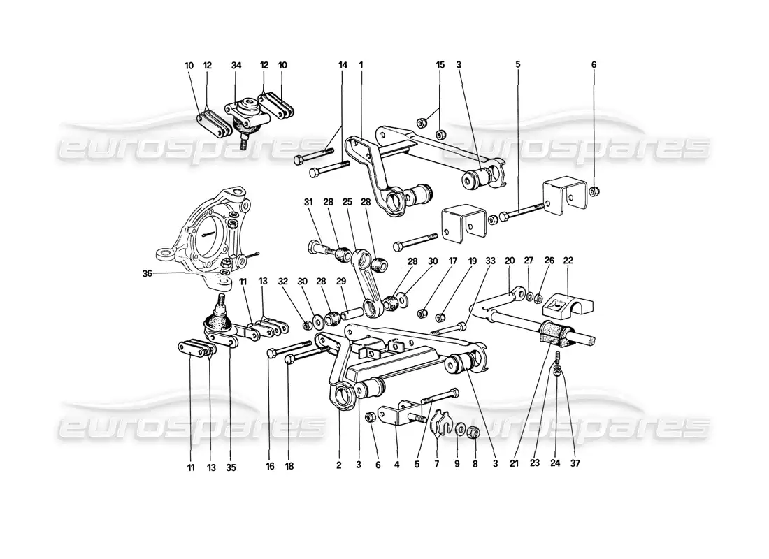 ferrari 208 turbo (1989) suspensión delantera - diagrama de piezas de horquillas (a partir del número de automóvil 76626)