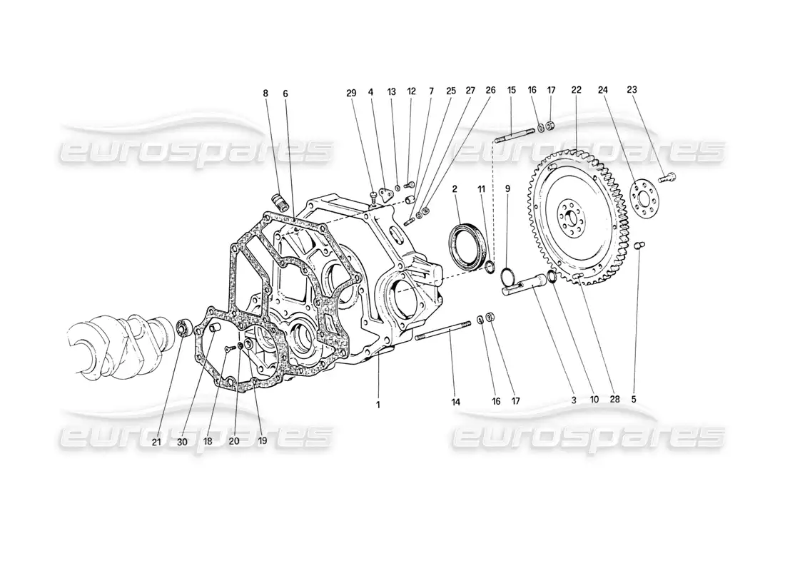 ferrari 208 turbo (1989) diagrama de piezas del espaciador de la carcasa del volante y del embrague