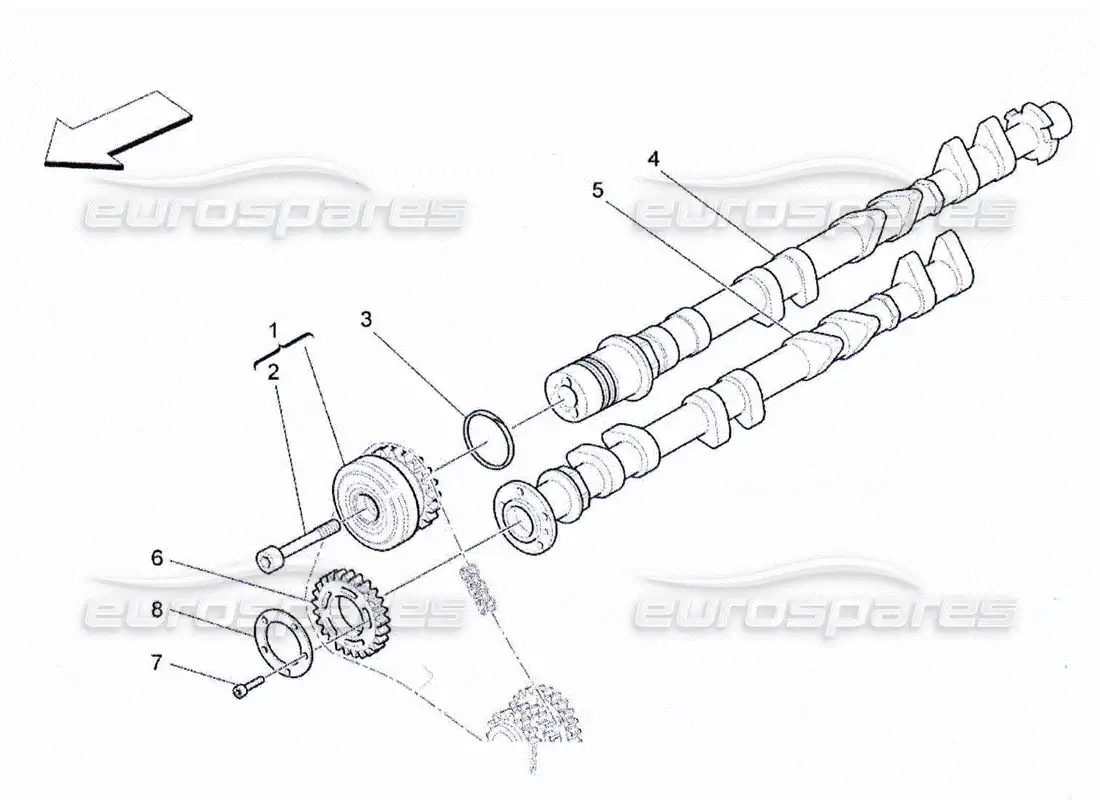 maserati qtp. (2010) 4.2 árboles de levas de culata derecha diagrama de piezas