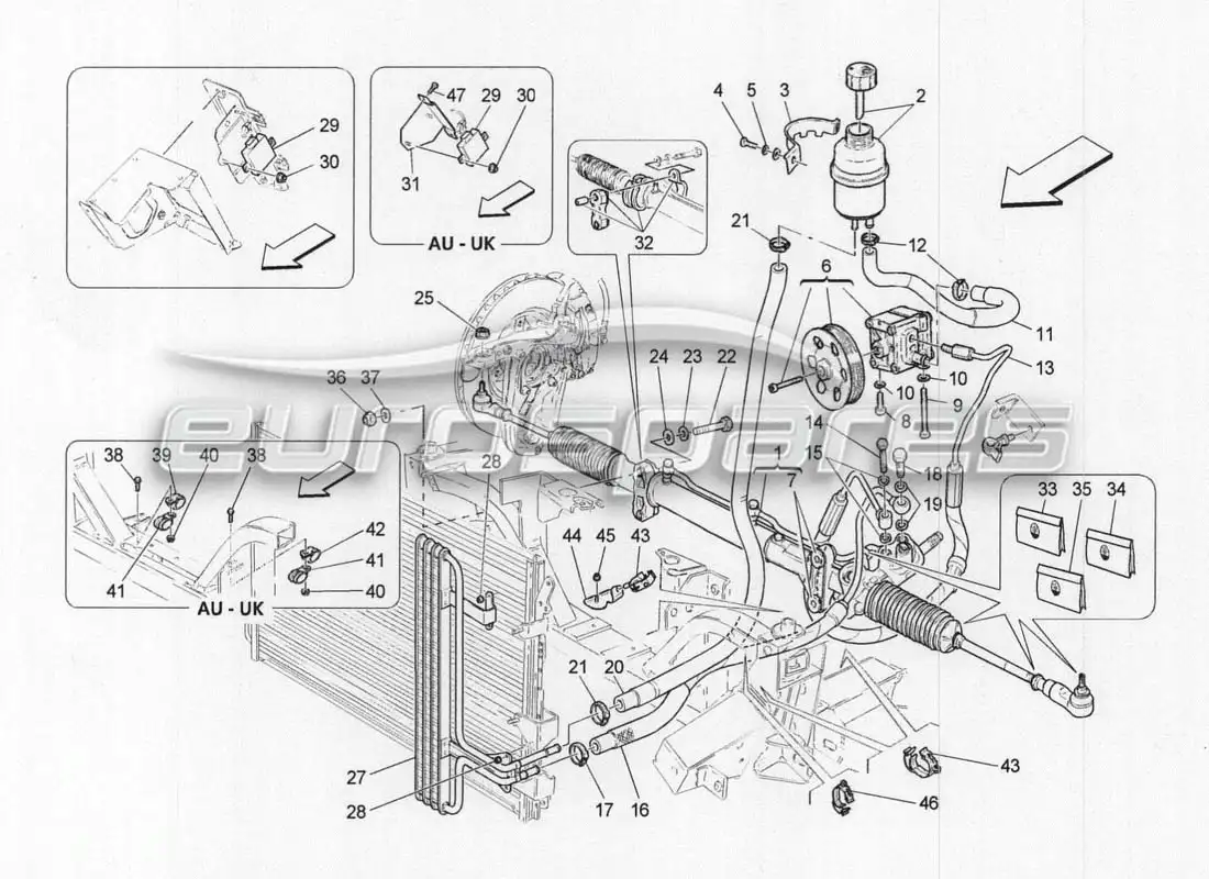 maserati grancabrio mc centenario caja de dirección y bomba de dirección hidráulica diagrama de piezas