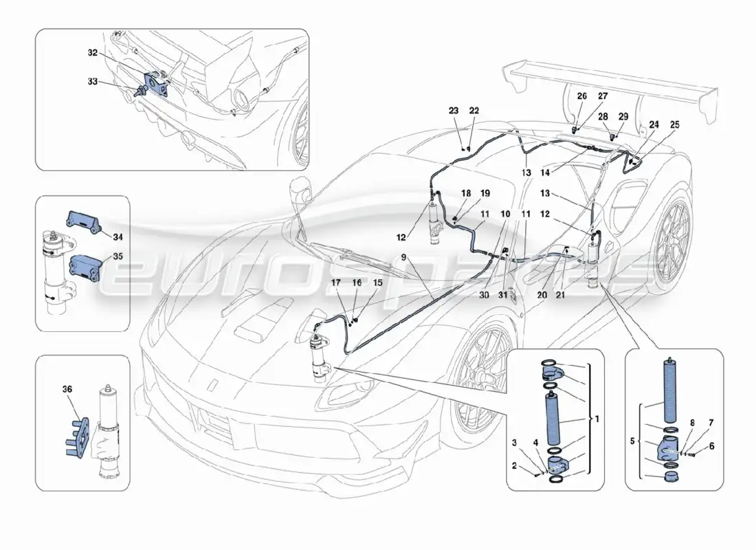 ferrari 488 challenge sistema de elevación diagrama de piezas