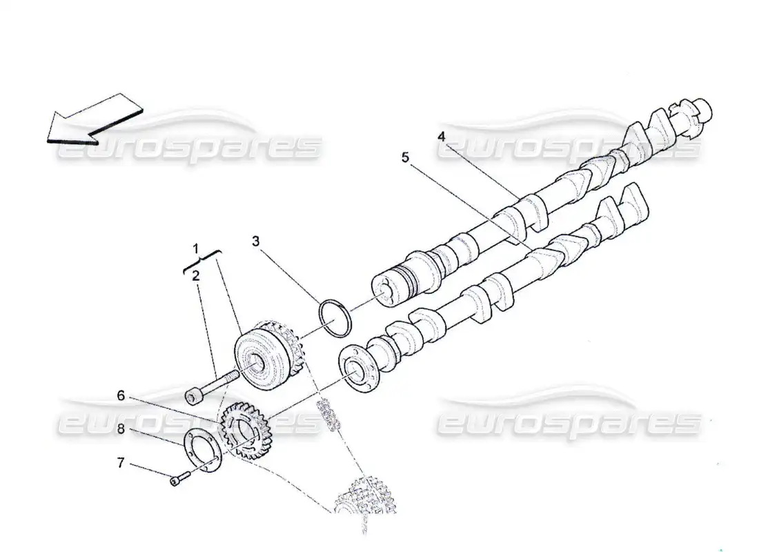 maserati qtp. (2010) 4.7 árboles de levas de culata derecha diagrama de piezas