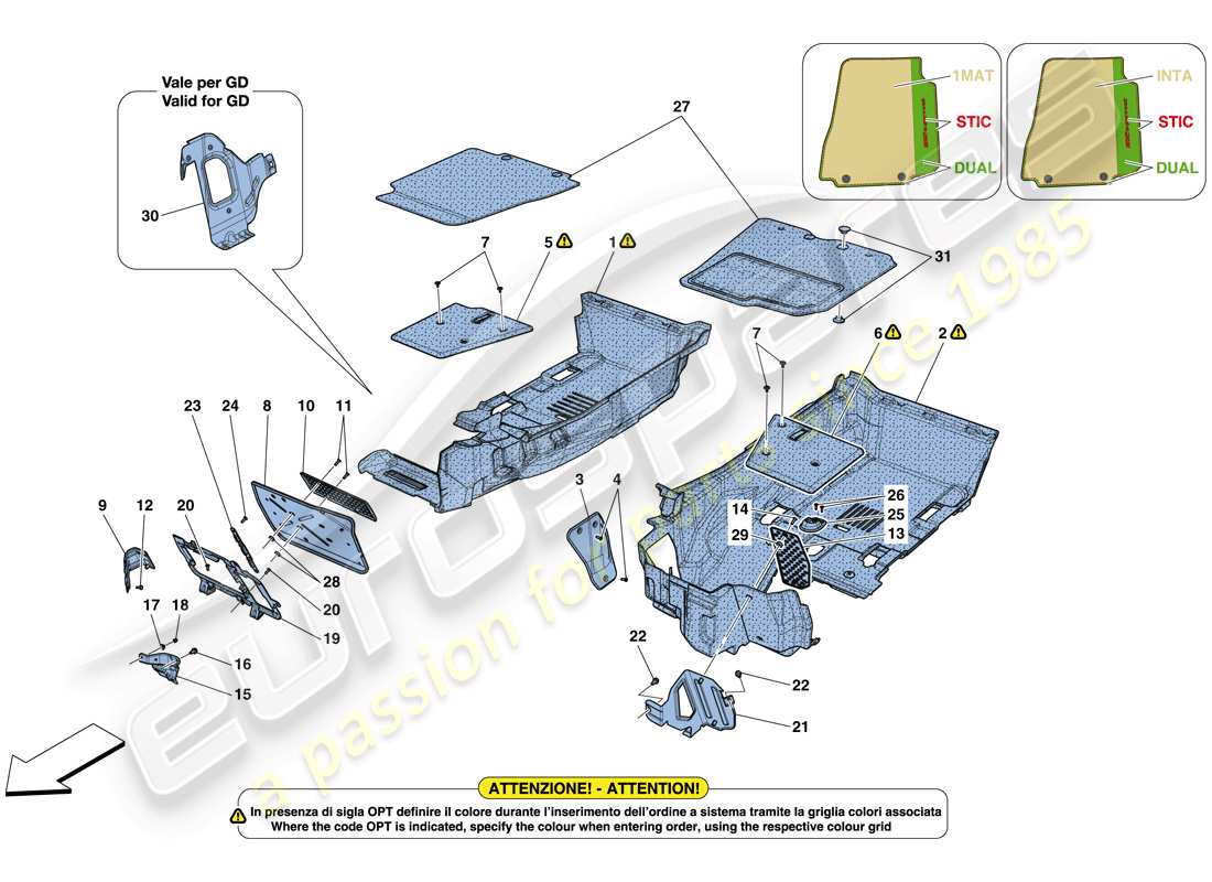 ferrari 812 superfast (rhd) alfombrillas del habitáculo diagrama de piezas