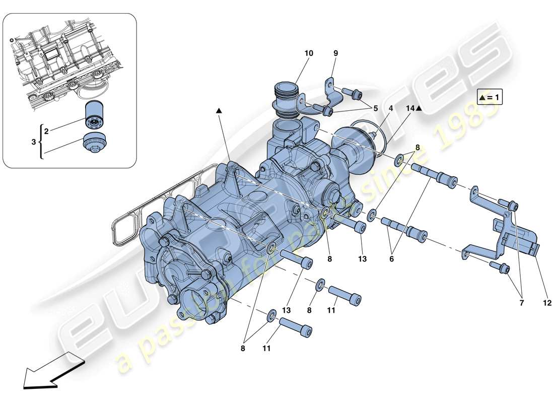 ferrari 812 superfast (rhd) enfriamiento - diagrama de piezas de la bomba de aceite