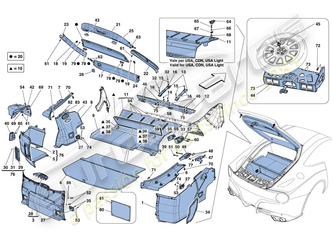 ferrari f12 berlinetta (europe) alfombrillas del maletero diagrama de piezas