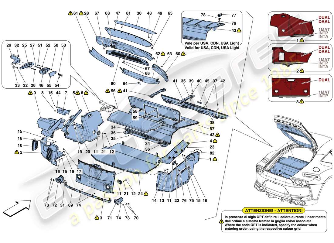 ferrari 812 superfast (rhd) alfombrillas del maletero diagrama de piezas