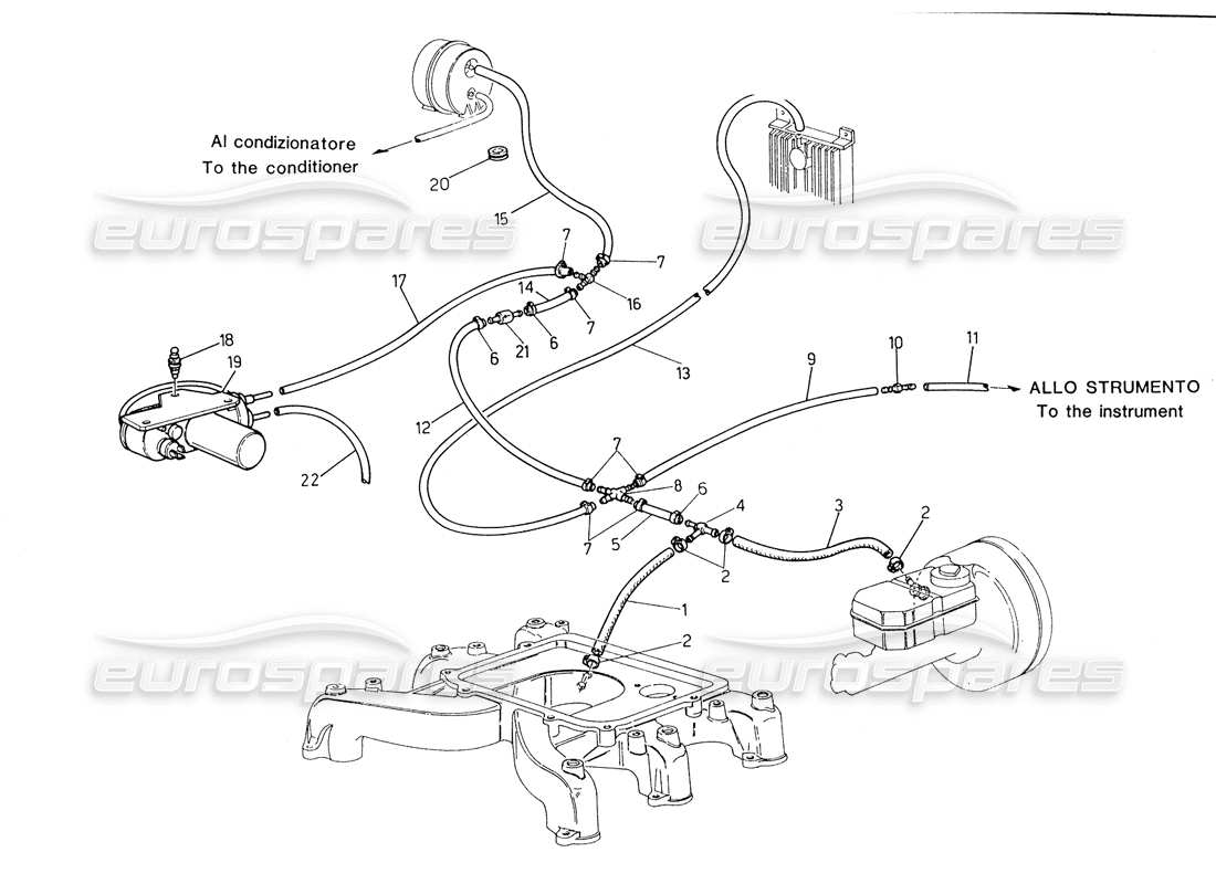 maserati biturbo spider diagrama de piezas del sistema de evaporación (dirección izquierda sin sonda lambda)