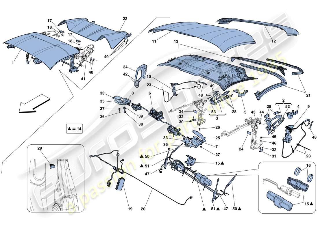 ferrari 458 speciale aperta (usa) diagrama de piezas del techo