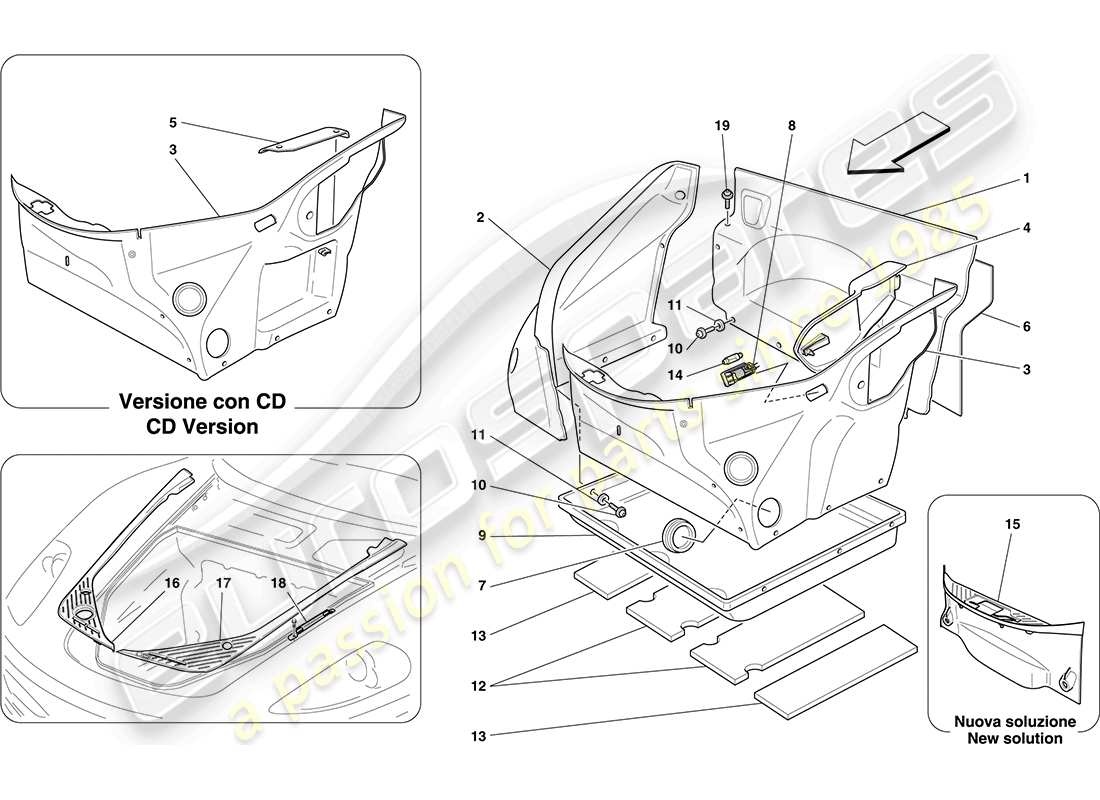 ferrari f430 coupe (rhd) diagrama de piezas del adorno del compartimiento delantero