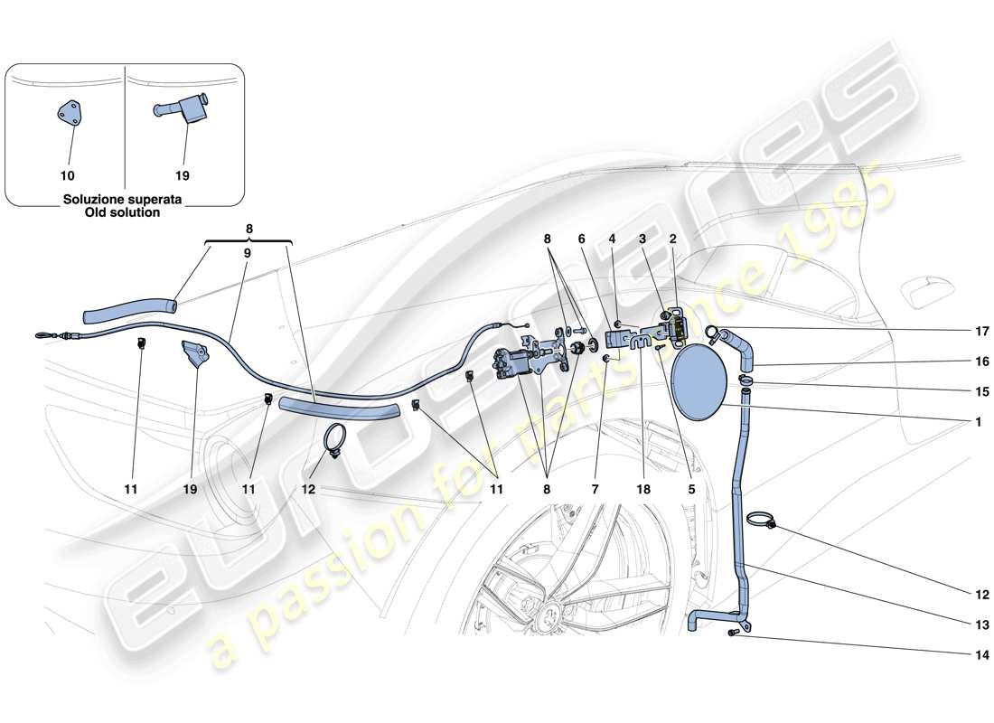 ferrari 488 spider (usa) tapa de llenado de combustible y controles diagrama de piezas