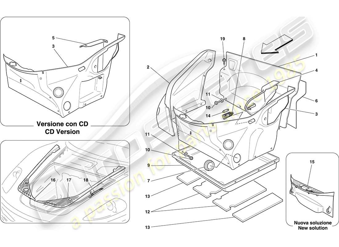 ferrari f430 coupe (usa) diagrama de piezas del adorno del compartimiento delantero