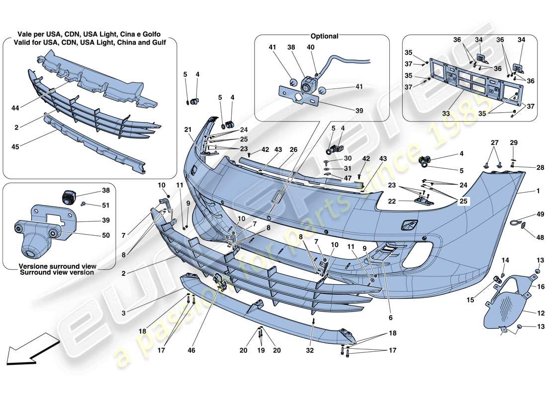 ferrari gtc4 lusso (europe) parachoques delantero diagrama de piezas