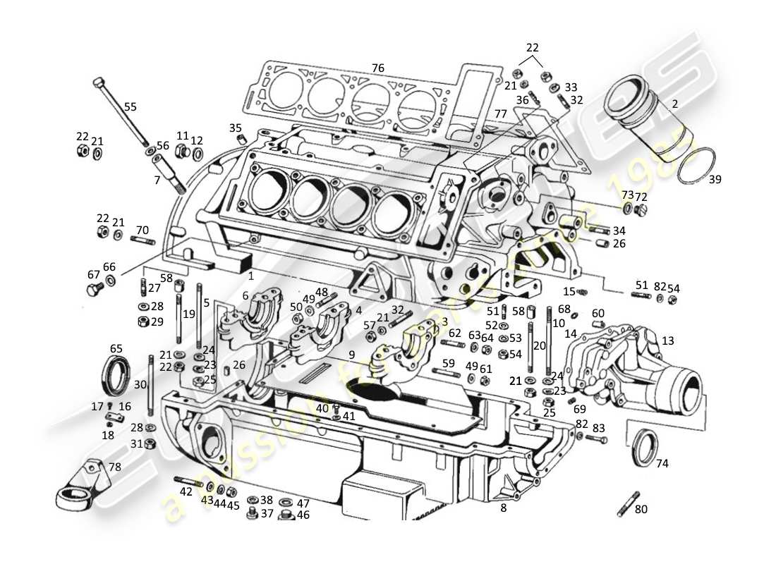 maserati kyalami carcasa del motor diagrama de piezas
