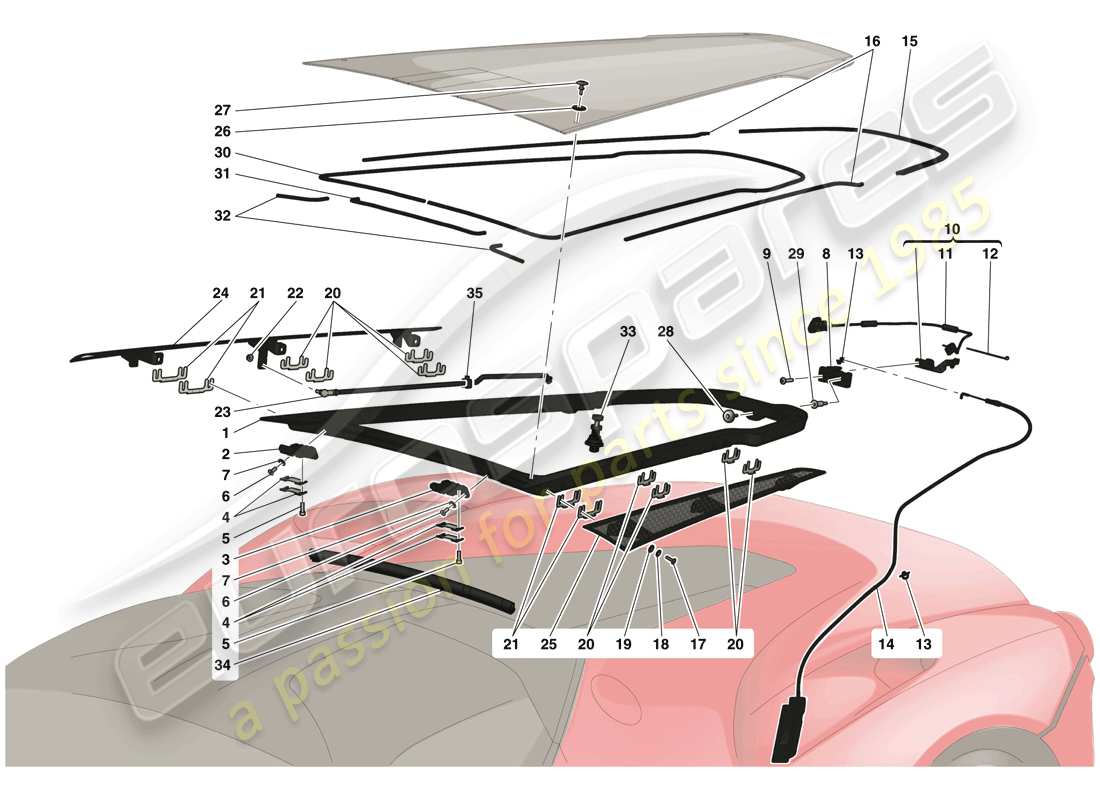 ferrari laferrari (usa) tapa del compartimiento del motor y mecanismo de liberación diagrama de piezas