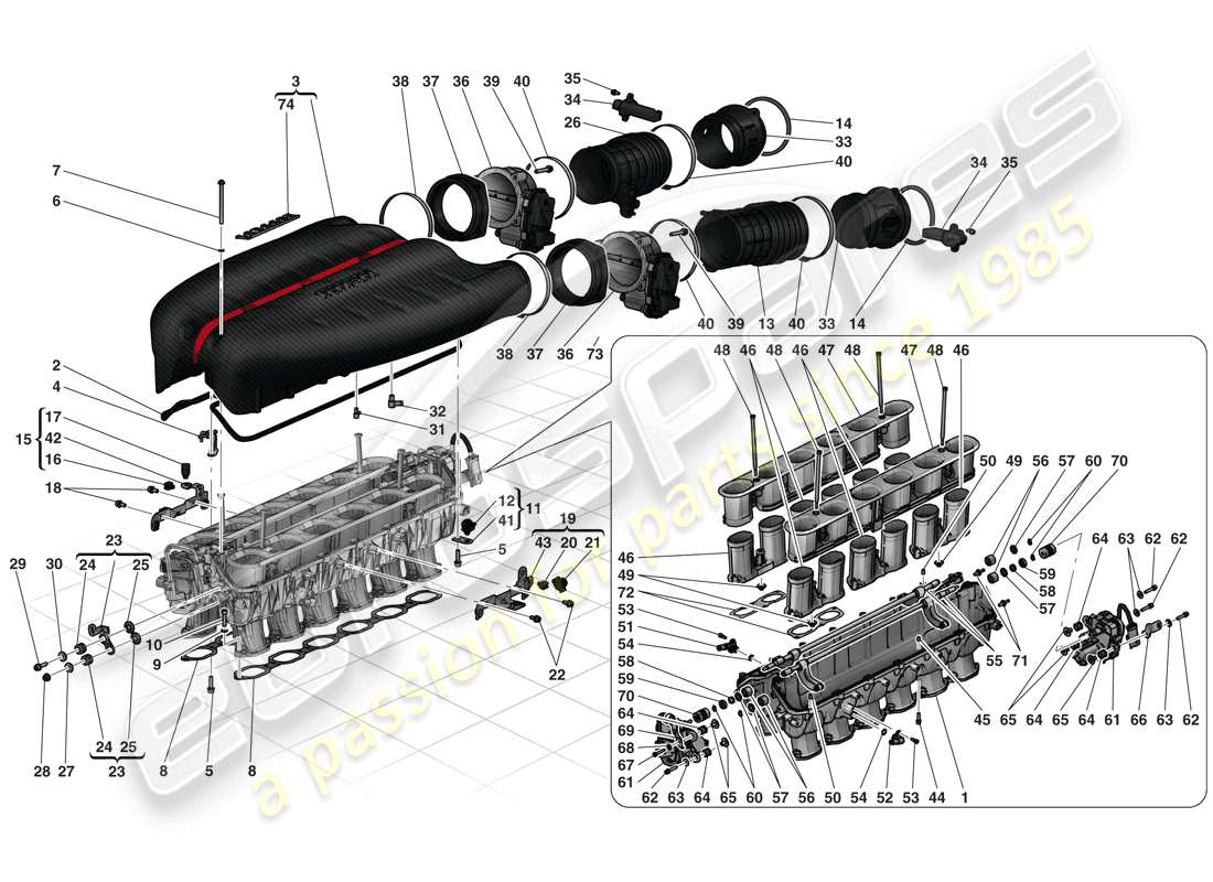 ferrari laferrari (usa) diagrama de piezas del colector de admisión