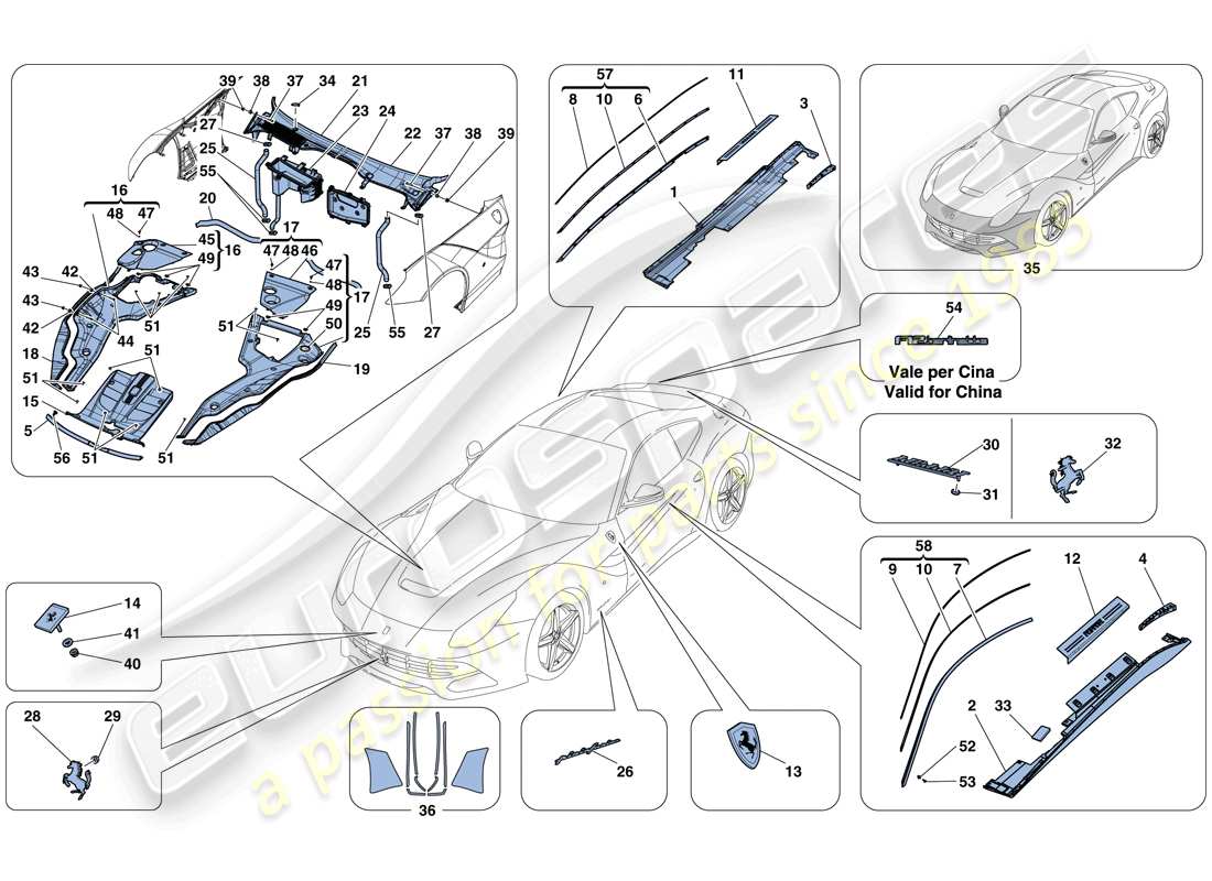 ferrari f12 berlinetta (usa) escudos - acabado externo diagrama de piezas