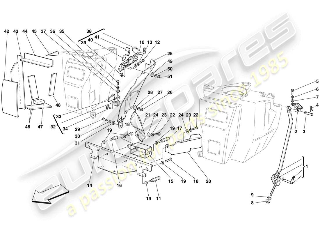 ferrari f430 spider (rhd) tanques de combustible - sujetadores y protectores diagrama de piezas