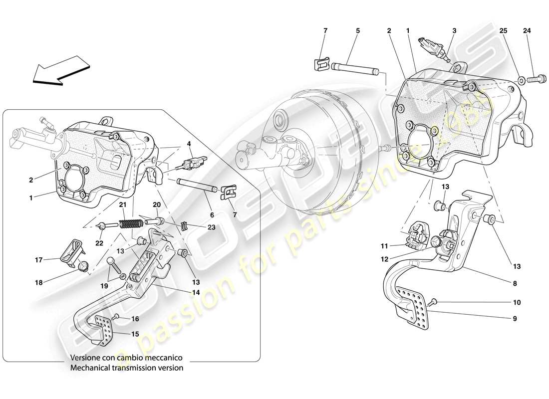 ferrari 599 gtb fiorano (rhd) pedalera diagrama de piezas