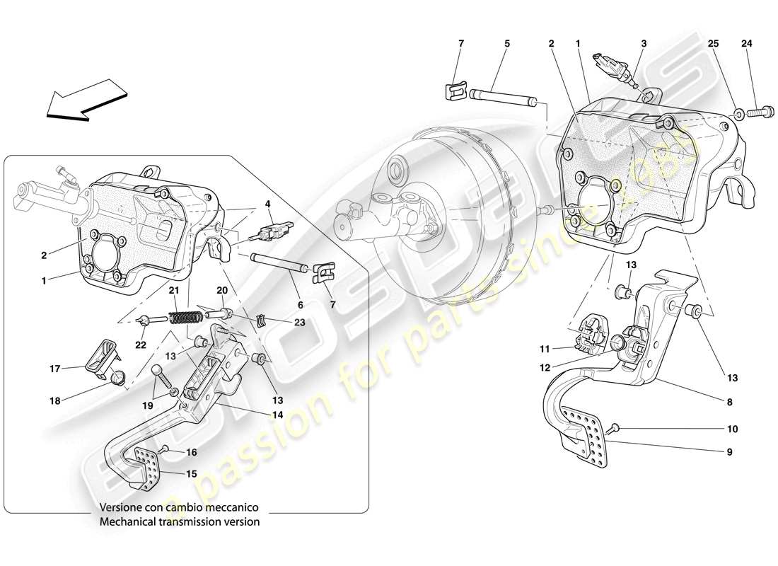 ferrari 599 gtb fiorano (usa) diagrama de piezas del tablero de pedales