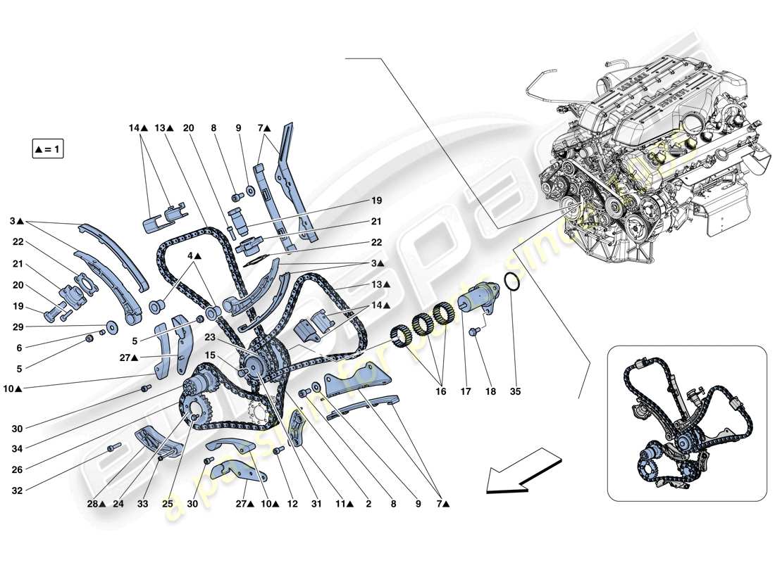 ferrari gtc4 lusso (europe) sistema de distribución - diagrama de piezas de transmisión