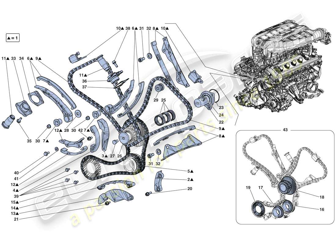 ferrari laferrari aperta (usa) sistema de distribución - diagrama de piezas de transmisión