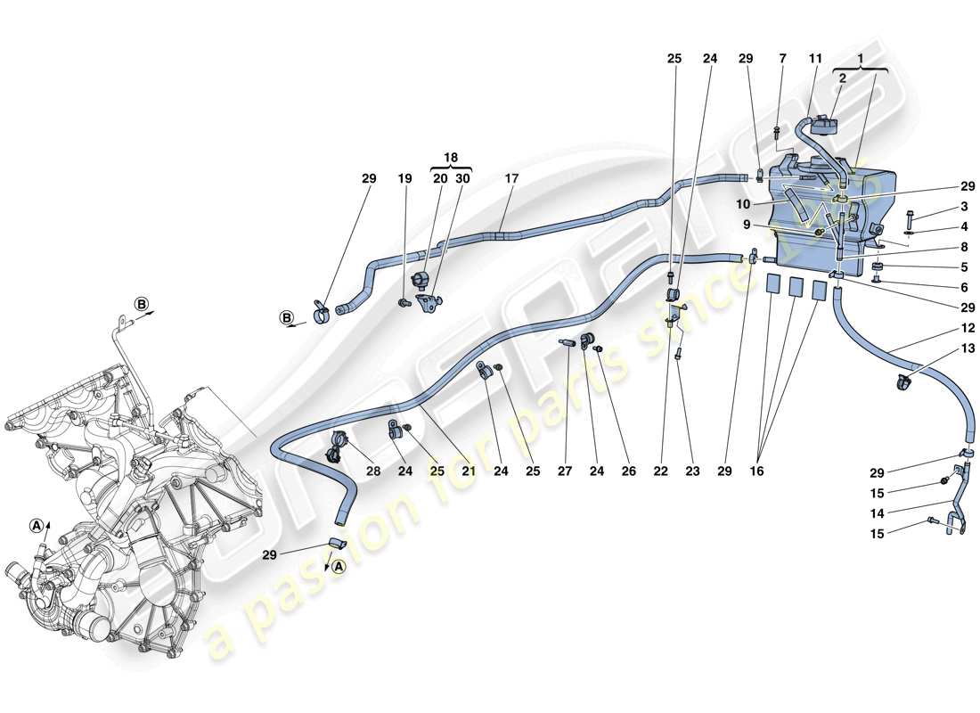 ferrari laferrari aperta (europe) tanque colector y tuberías diagrama de piezas
