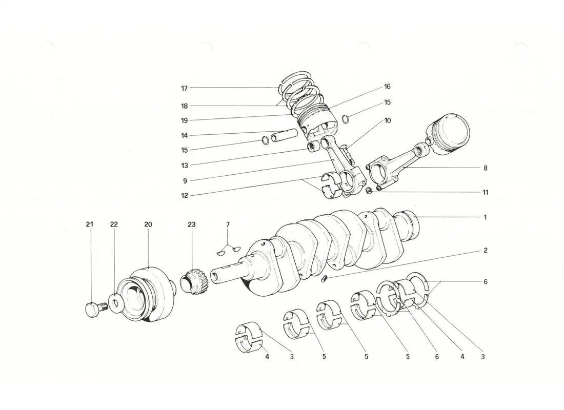 ferrari 208 gtb gts cigüeñal - bielas y pistones diagrama de piezas