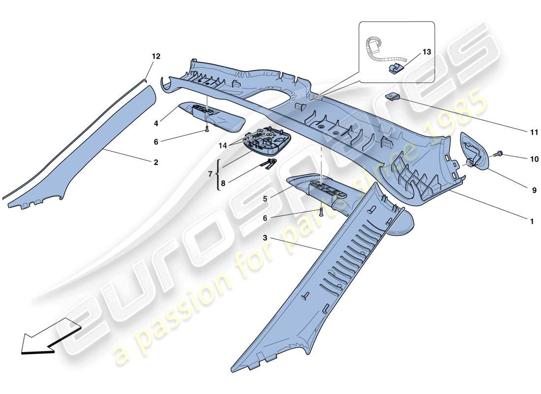 ferrari california t (europe) molduras del techo y accesorios diagrama de piezas