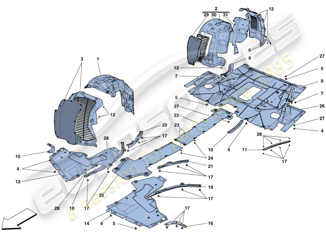 ferrari 488 gtb (europe) plato inferior plano y ruedas diagrama de piezas