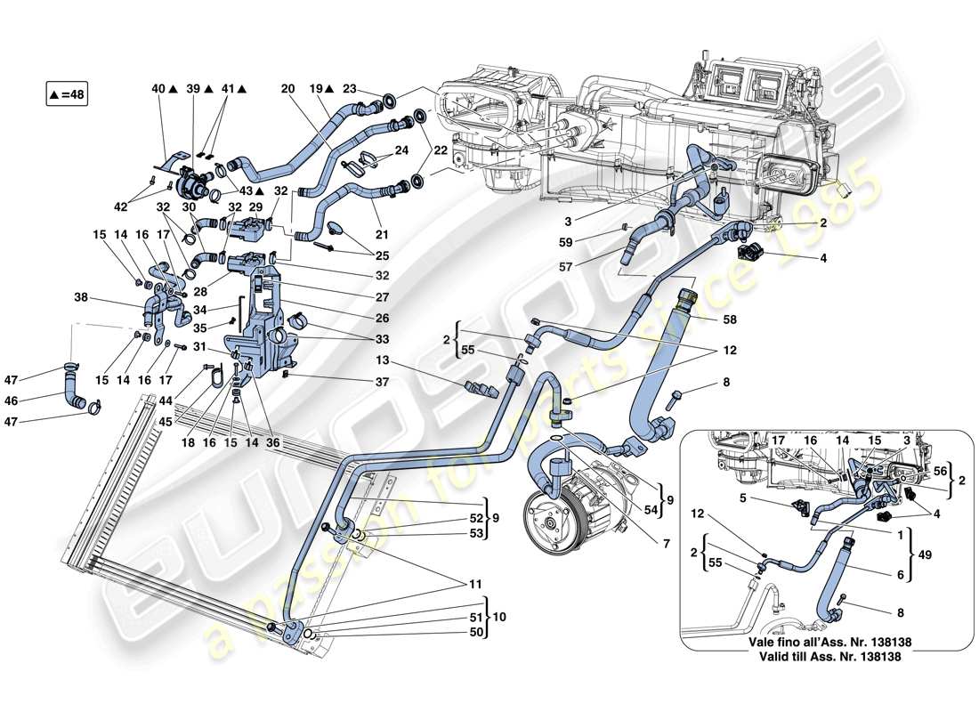 ferrari california t (rhd) sistema de ca: agua y freón diagrama de piezas