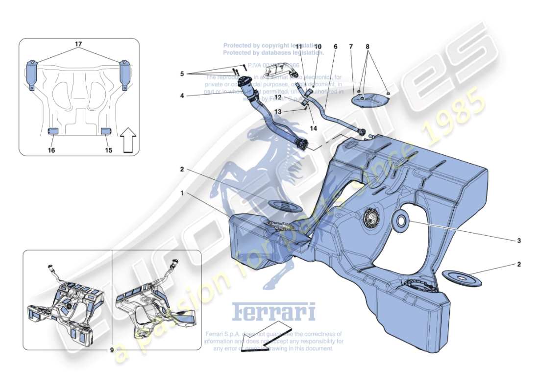 ferrari gtc4 lusso (europe) depósito de combustible y cuello de llenado diagrama de piezas