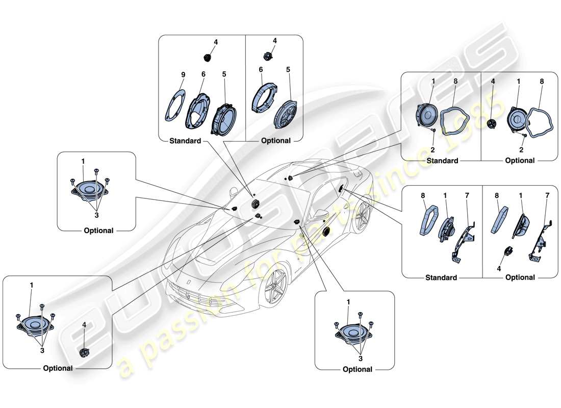 ferrari f12 berlinetta (rhd) diagrama de piezas del sistema de altavoces de audio