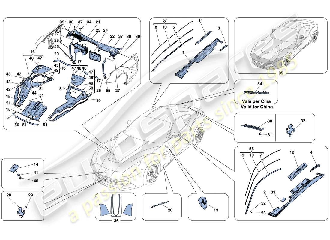 ferrari f12 berlinetta (europe) protectores - acabado externo diagrama de piezas