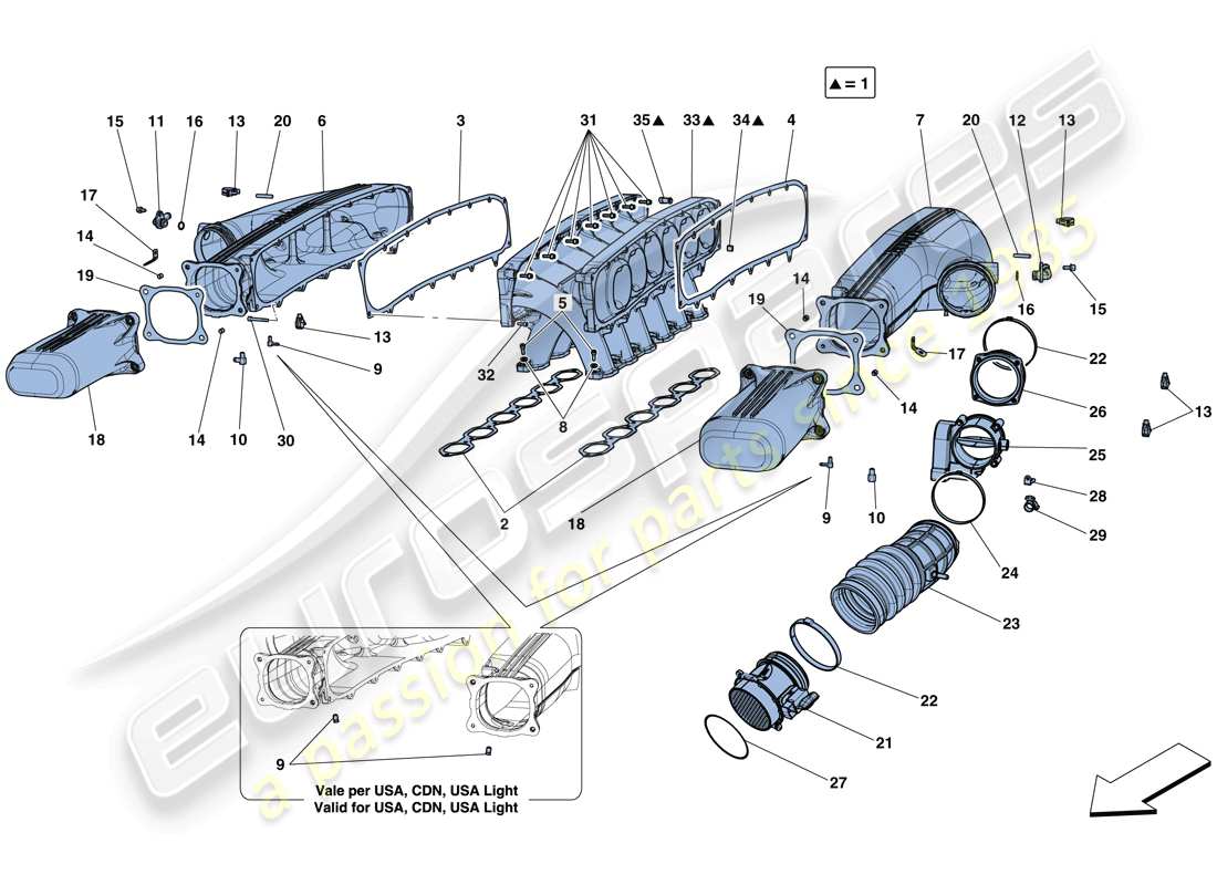 ferrari f12 berlinetta (europe) colector de admisión diagrama de piezas