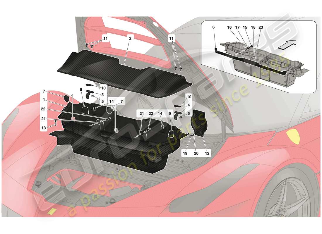 ferrari laferrari (usa) alfombrillas para maletero diagrama de piezas