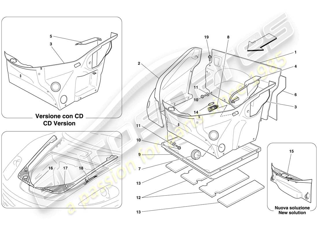 ferrari f430 spider (europe) diagrama de piezas del adorno del compartimiento delantero