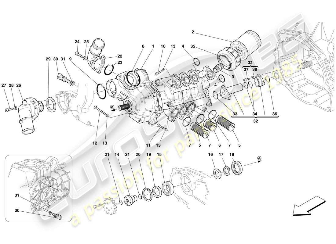 ferrari f430 spider (europe) bomba de aceite / agua diagrama de piezas
