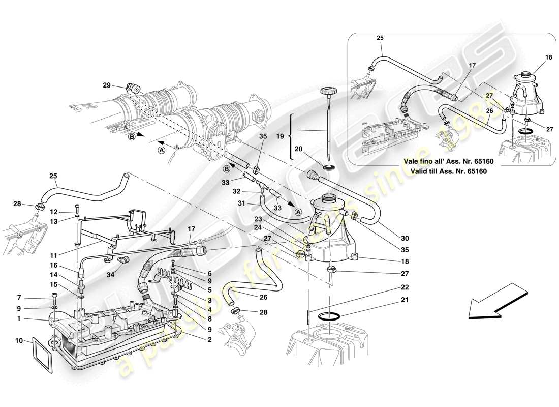 ferrari f430 spider (rhd) sistema de lubricación - tanque - intercambiador de calor diagrama de piezas