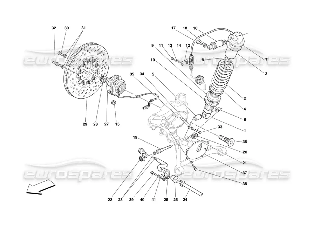ferrari 360 challenge stradale suspensión delantera - amortiguador y disco de freno diagrama de piezas