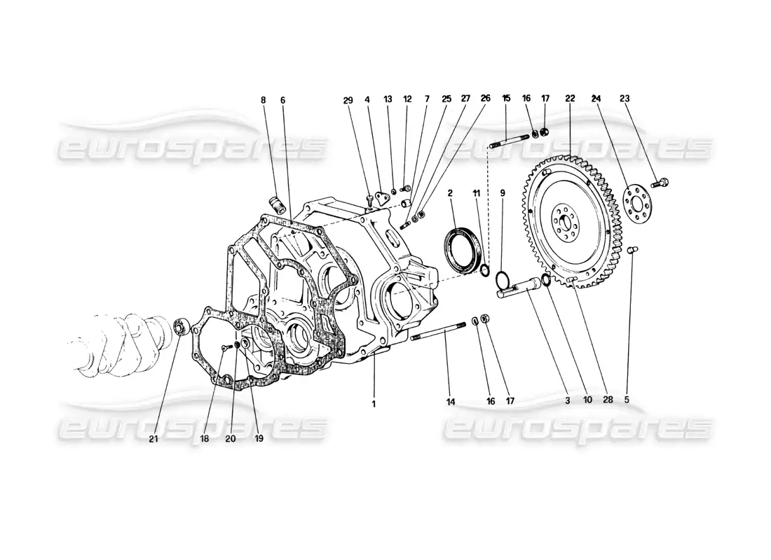 ferrari 328 (1985) espaciador de carcasa de volante y embrague diagrama de piezas