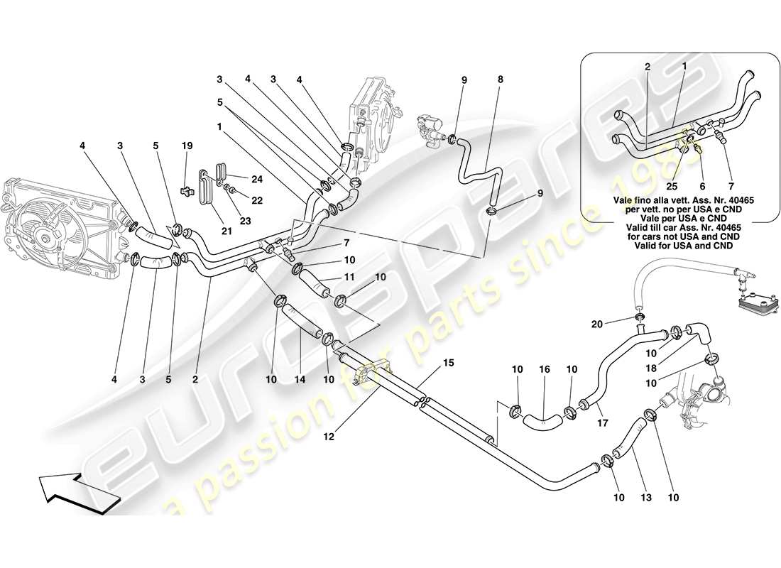 ferrari f430 coupe (europe) diagrama de piezas del sistema de refrigeración