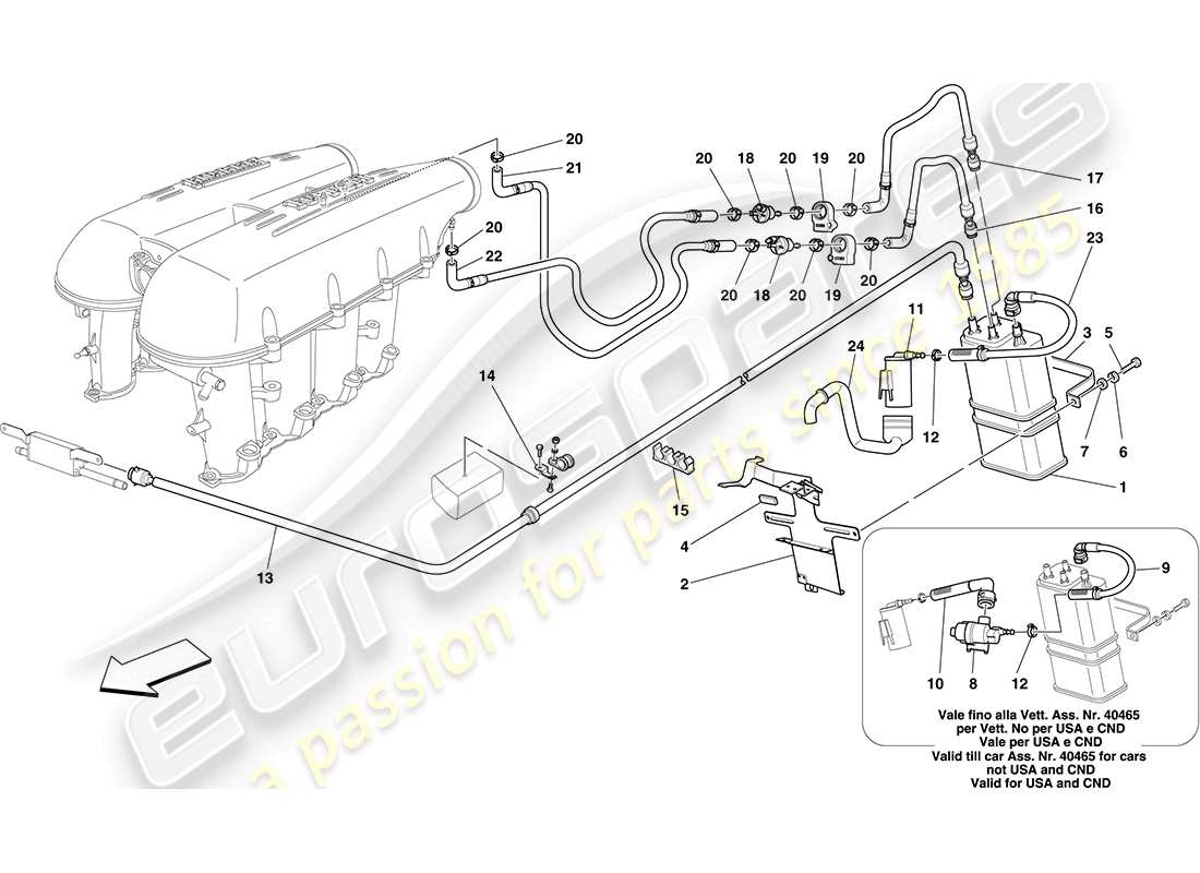 ferrari f430 coupe (rhd) diagrama de piezas del sistema de control de emisiones evaporativas