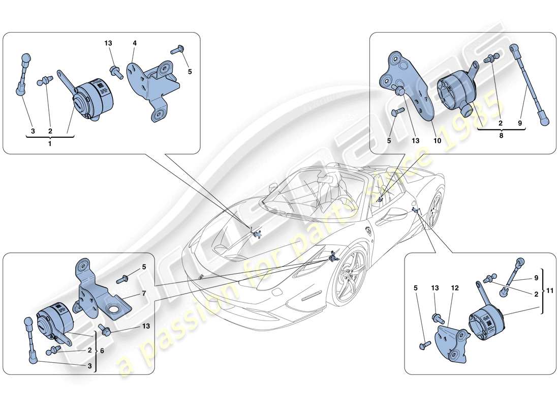 ferrari 458 speciale aperta (rhd) gestión electrónica (suspensión) esquema de piezas
