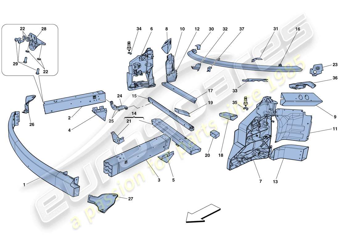 ferrari 458 speciale aperta (usa) chasis - estructura, elementos frontales y paneles esquema de piezas