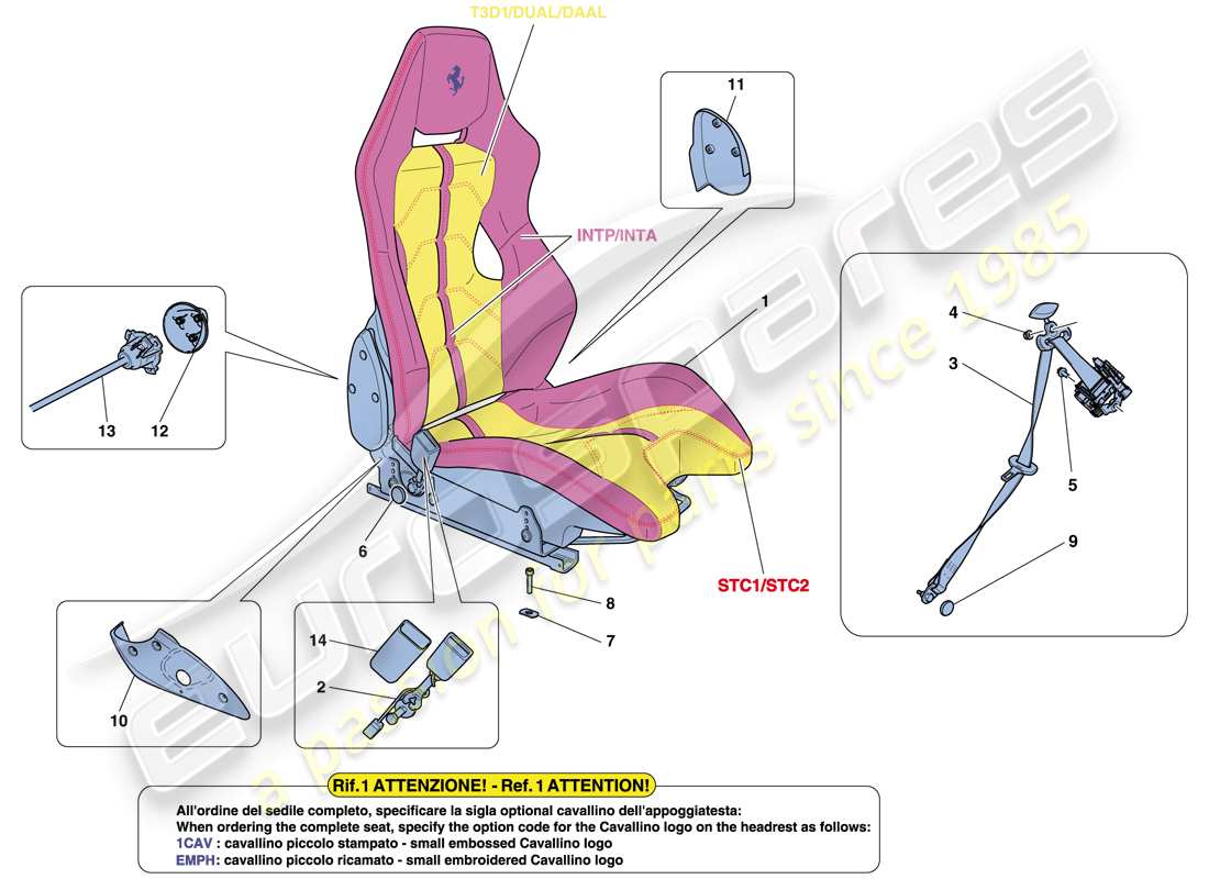 ferrari 458 speciale aperta (usa) diagrama de piezas del asiento de carreras