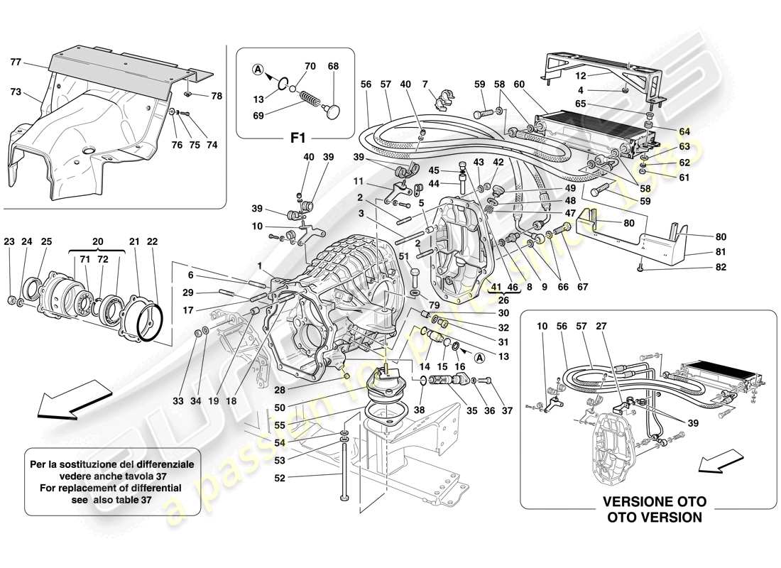 ferrari 612 sessanta (rhd) radiador de refrigeración de caja de diferencial y caja de cambios diagrama de piezas