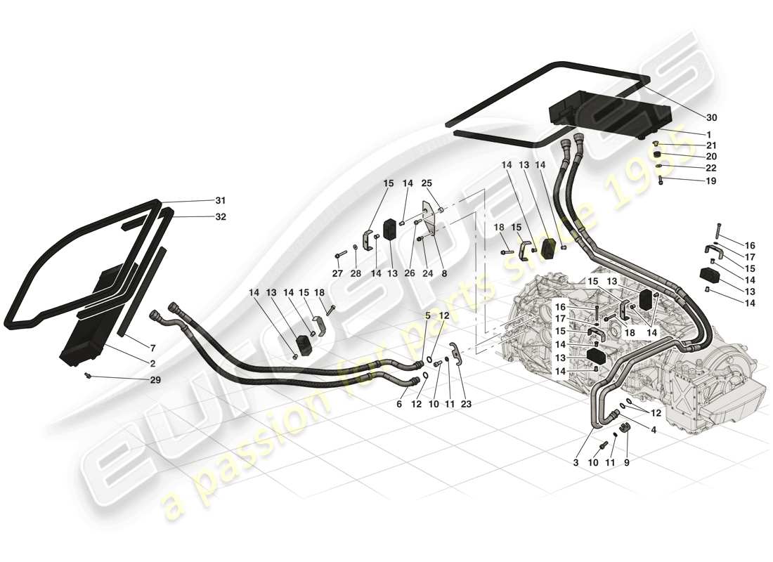 ferrari laferrari (usa) diagrama de piezas del sistema de enfriamiento de aceite de la caja de cambios