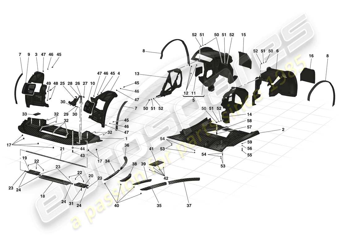ferrari laferrari (europe) bandeja inferior plana y ruedas diagrama de piezas
