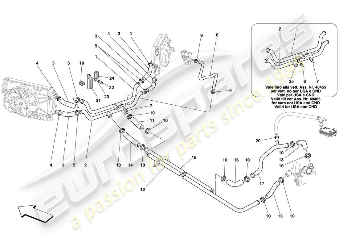 ferrari f430 spider (rhd) diagrama de piezas del sistema de refrigeración