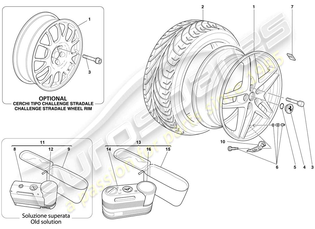 ferrari f430 spider (rhd) diagrama de piezas de ruedas